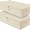 Under Bed Storage, 2 Pack Clothing Storage Bags W/ Upgraded Handles, Large Capacity Underbed Shoe Container Organizer, Breathable Dorm Essentials Bins for Blanket, Pillows, Comforters & Quilts, Beige