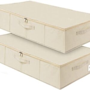 Under Bed Storage, 2 Pack Clothing Storage Bags W/ Upgraded Handles, Large Capacity Underbed Shoe Container Organizer, Breathable Dorm Essentials Bins for Blanket, Pillows, Comforters & Quilts, Beige
