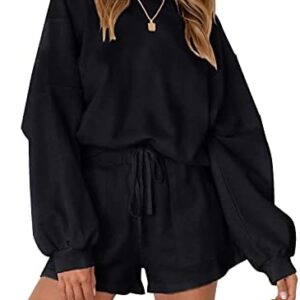 MEROKEETY Women's 2024 Fall Oversized Batwing Sleeve Lounge Sets Casual Top and Shorts 2 Piece Outfits Sweatsuit
