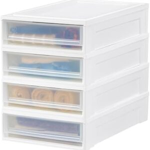 IRIS USA 27.5 Qt Plastic Under Bed Storage Stackable Organizer Bin Container with Sliding Organizer Drawers, Multi-Purpose for Clothes, Shoes, Clothing, and Bedding, White, 4 Pack