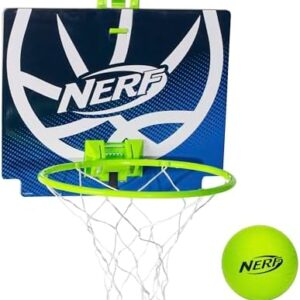 NERF Mini Over the Door Basketball Hoop - Nerfoop Indoor Basketball Hoop for Kids - Toy Door Basketball Hoop + Mini NERF Foam Basketball Game Set - Perfect for Bedroom Indoor Basketball - Green