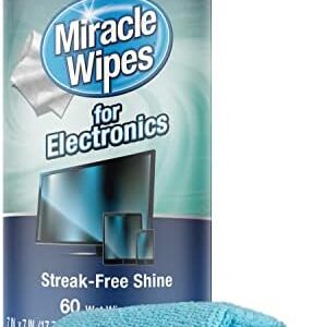 MiracleWipes for Electronics Cleaning - Screen Wipes Designed for TV, Phones, Monitors and More - Includes Microfiber Towel - (60 Count)