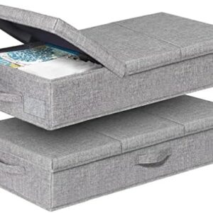 punemi Under Bed Storage With Lids, 2 Pack Large Underbed Storage Containers Clothes W/ 3 Handles, Foldable Low Profile Stackable Drawer Organizer Bins Box for Blanket Shoe Bedroom, 31.1*15.7*6inch