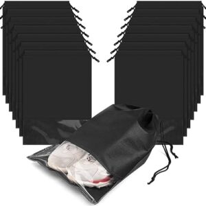 Shoe Bag for Travel, 15PCS Non-woven Shoe Bags with Transparent Windows, Drawstring Shoe Bags for Men and Women, Dust-proof Shoe Organizer Bag, Black Shoe Storage Bags Home Travel to Carry Convenient
