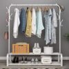 UDEAR Garment Rack Free-standing Clothes Rack with Top Rod,Lower Storage and 6 Hooks, White - Image 3