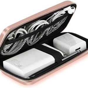 iMangoo Shockproof Carrying Case Hard Protective EVA Case Impact Resistant Travel 12000mAh Bank Pouch Bag USB Cable Organizer Earbuds Pocket Accessory Smooth Coating Zipper Wallet Rose Gold