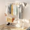 UDEAR Garment Rack Free-standing Clothes Rack with Top Rod,Lower Storage and 6 Hooks, White - Image 5
