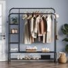 JOISCOPE Double Rods Portable Garment Rack for Hanging clothes, 49 * 66 Inch Metal Clothing Rack with Bottom Shelves and 4 Hooks,Freestanding Clothes Rack for Bedroom,Space Saving, Black - Image 3