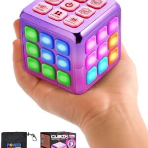 Power Your Fun Cubik LED Flashing Cube Memory Game- Electronic Handheld Game STEM Toy, 5 Brain Memory Games for Kids Brain Game Sensory Toys Cube Puzzle Fidget Toy Light Up Cube (Metallic Pink/Purple)
