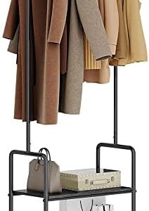 Labonida Rolling Clothing Rack - Space-Saving Clothes Rack on Wheels - Portable Hanging Storage Organizer with 2 Shelves - Sturdy Metal Garment Rack for Home & Business (Black, Industrial Style)