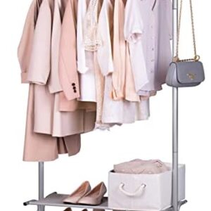 MISSLO 2 Shelves Clothing Racks for Hanging Clothes Hanger Rack Rolling Garment Rack Heavy Duty Metal Wardrobe Rack, Silver