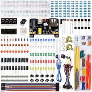 Miuzei Electronics Component Fun Kit with Supply Module, Jumper Wire, 830 Tie-Points Breadboard, Precision Potentiometer, Resistor, LED, Compatible with Arduino, Raspberry Pi, STM32